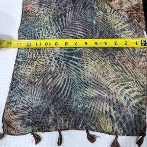Brown and green patterned sheer scarf